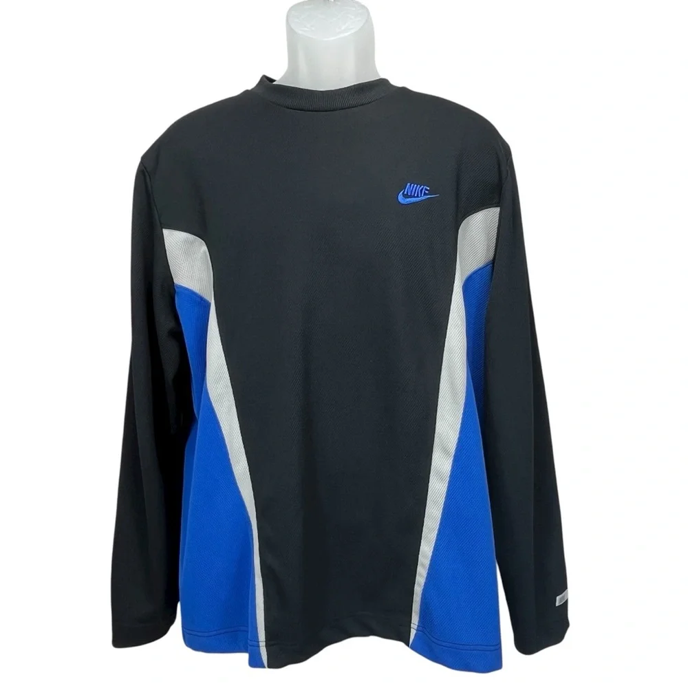 Vintage‎ Y2K Nike Men’s Large Long Sleeve Athletic Shirt Black Blue Gray